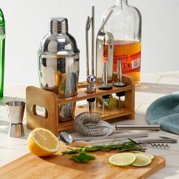 Kit de fabrication de shaker à cocktail haut de gamme avec support en bois et livre de recettes 3