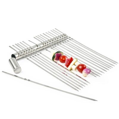 20 brochettes métalliques réutilisables pour barbecue en acier inoxydable, 35 cm - brochettes plates pour barbecue avec rangement