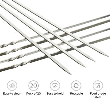 20 brochettes métalliques réutilisables pour barbecue en acier inoxydable, 35 cm - brochettes plates pour barbecue avec rangement 3