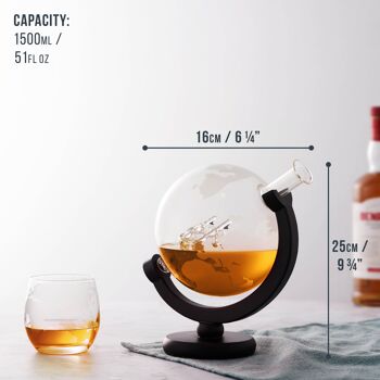 Coffret cadeau Globe Decanter avec verres, pierres à whisky, pinces à glace et bouchon en verre 6