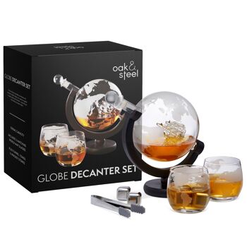 Coffret cadeau Globe Decanter avec verres, pierres à whisky, pinces à glace et bouchon en verre 1