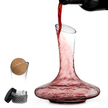 Coffret cadeau carafe à vin haut de gamme, sans plomb, aérateur soufflé à la main avec support, bouchon en liège et accessoires de perles de nettoyage 1800 ml 6