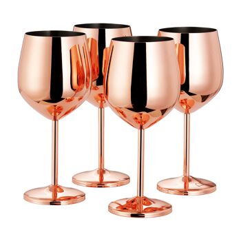 4 verres à vin en cuivre et or rose en acier inoxydable, 500 ml - Ensemble de verres de fête incassables avec boîte-cadeau 2