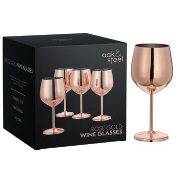 4 verres à vin en cuivre et or rose en acier inoxydable, 500 ml - Ensemble de verres de fête incassables avec boîte-cadeau 1