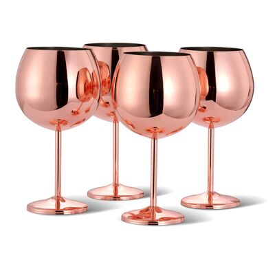 Juego de regalo de 4 elegantes vasos de ginebra de oro rosa con globos de acero inoxidable, 700 ml