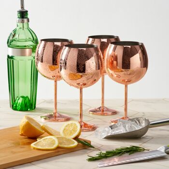 Coffret cadeau de 4 élégants verres à gin ballon en acier inoxydable, or rose, 700 ml 2
