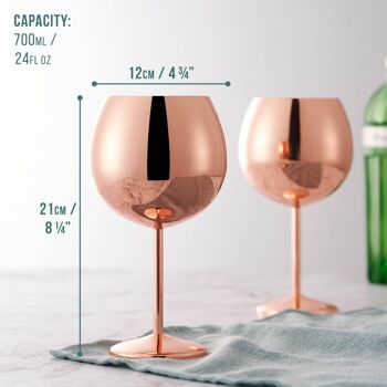 Coffret cadeau de 4 élégants verres à gin ballon en acier inoxydable, or rose, 700 ml 6