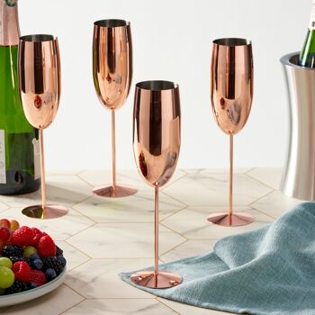 Flûtes à champagne en cuivre et or rose en acier inoxydable, ensemble cadeau de verres de fête incassables -285 ml 2