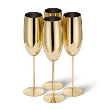 4 flûtes à champagne dorées, coffret cadeau de verres de fête incassables en acier inoxydable - 285 ml 1