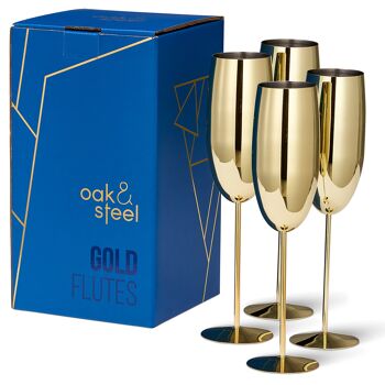 4 flûtes à champagne dorées, coffret cadeau de verres de fête incassables en acier inoxydable - 285 ml 2