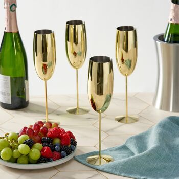 4 flûtes à champagne dorées, coffret cadeau de verres de fête incassables en acier inoxydable - 285 ml 3