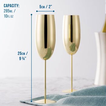 4 flûtes à champagne dorées, coffret cadeau de verres de fête incassables en acier inoxydable - 285 ml 4