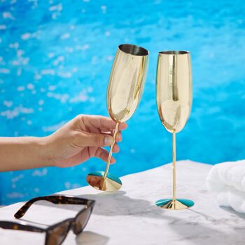 4 flûtes à champagne dorées, coffret cadeau de verres de fête incassables en acier inoxydable - 285 ml 5