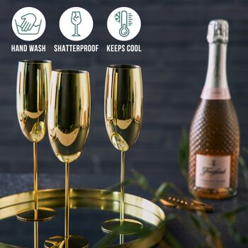 4 flûtes à champagne dorées, coffret cadeau de verres de fête incassables en acier inoxydable - 285 ml 6