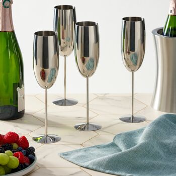 Coffret cadeau 4 flûtes à champagne en argent, verres de fête incassables, 285 ml 3