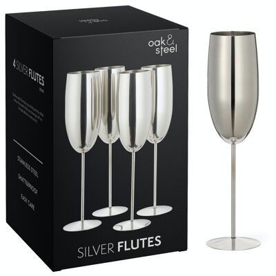 Set regalo 4 flute da champagne in argento, bicchieri da festa infrangibili, 285 ml