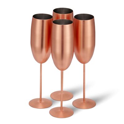 4 Champagne Flutes Prosecco Glasses, Stainless Steel Rose Gold Copper Finish, 285ml - Gift Boxed