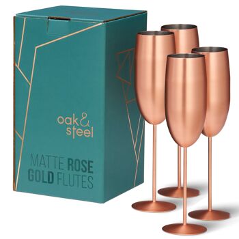 4 Flûtes à Champagne Verres à Prosecco, Acier Inoxydable Finition Cuivre Or Rose, 285 ml - Coffret Cadeau 2