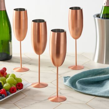 4 Flûtes à Champagne Verres à Prosecco, Acier Inoxydable Finition Cuivre Or Rose, 285 ml - Coffret Cadeau 3