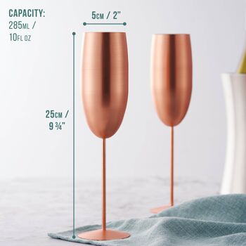 4 Flûtes à Champagne Verres à Prosecco, Acier Inoxydable Finition Cuivre Or Rose, 285 ml - Coffret Cadeau 5