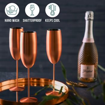 4 Flûtes à Champagne Verres à Prosecco, Acier Inoxydable Finition Cuivre Or Rose, 285 ml - Coffret Cadeau 6