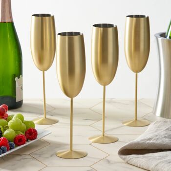 Coffret cadeau 4 flûtes à champagne dorées - Verres de fête incassables, 285 ml 3