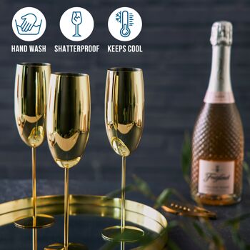 Coffret cadeau 4 flûtes à champagne dorées - Verres de fête incassables, 285 ml 6