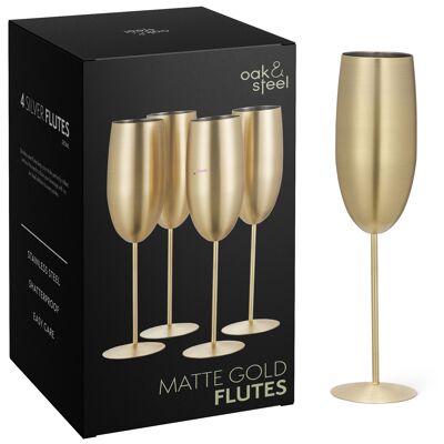 Coffret cadeau 4 flûtes à champagne dorées - Verres de fête incassables, 285 ml