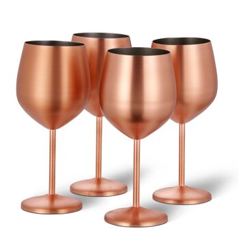 Coffret cadeau de 4 verres à vin en cuivre or rose - Verres de fête incassables en acier inoxydable, 540 ml 2