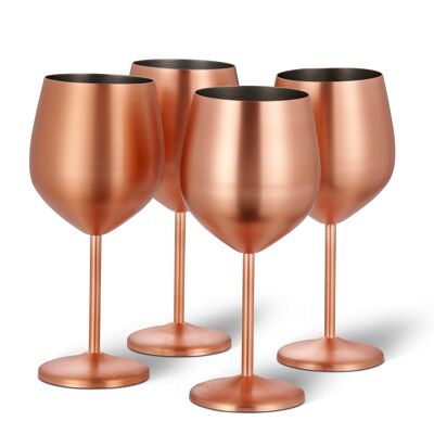 Set regalo da 4 bicchieri da vino in rame rosa dorato - Bicchieri da festa infrangibili in acciaio inossidabile, 540 ml