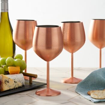 Coffret cadeau de 4 verres à vin en cuivre or rose - Verres de fête incassables en acier inoxydable, 540 ml 3