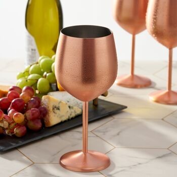 Coffret cadeau de 4 verres à vin en cuivre or rose - Verres de fête incassables en acier inoxydable, 540 ml 4