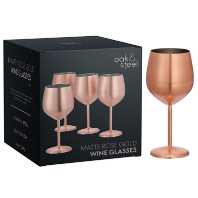 Set regalo da 4 bicchieri da vino in rame rosa dorato - Bicchieri da festa infrangibili in acciaio inossidabile, 540 ml