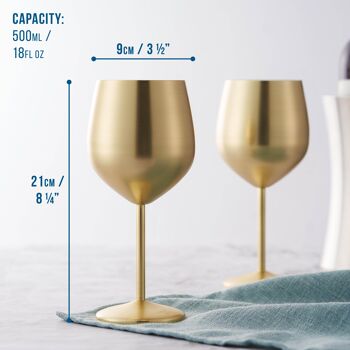 4 verres à vin dorés, 540 ml - ensemble de verres incassables en acier inoxydable mat avec boîte-cadeau 4