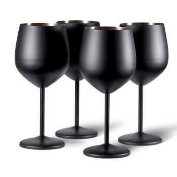 Coffret cadeau de 4 verres à vin noirs - Verres de fête incassables en acier inoxydable, 540 ml 2