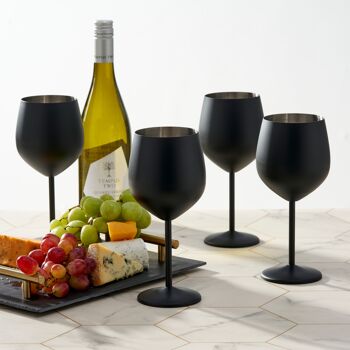 Coffret cadeau de 4 verres à vin noirs - Verres de fête incassables en acier inoxydable, 540 ml 3