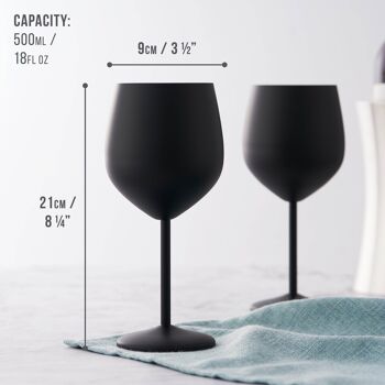 Coffret cadeau de 4 verres à vin noirs - Verres de fête incassables en acier inoxydable, 540 ml 4