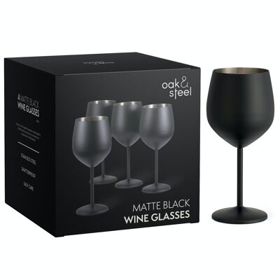 Juego de regalo de 4 copas de vino negro - Copas de fiesta irrompibles de acero inoxidable, 540 ml