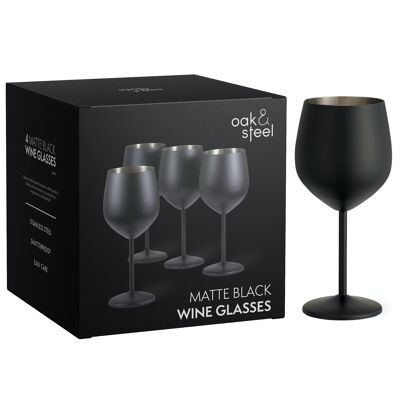 Coffret cadeau de 4 verres à vin noirs - Verres de fête incassables en acier inoxydable, 540 ml