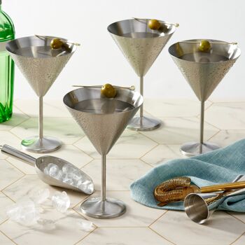 4 Verres à Cocktail Martini Argentés en Acier Inoxydable, 460 ml - Coffret Cadeau 2