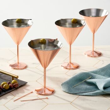4 Verres à Cocktail Martini en Acier Inoxydable, Cuivre Or Rose, 460 ml - Coffret Cadeau 2