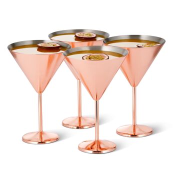 4 Verres à Cocktail Martini en Acier Inoxydable, Cuivre Or Rose, 460 ml - Coffret Cadeau 1