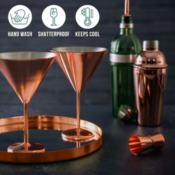 4 Verres à Cocktail Martini en Acier Inoxydable, Cuivre Or Rose, 460 ml - Coffret Cadeau 6