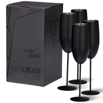 4 flûtes à champagne, coffret cadeau en verre incassable en acier inoxydable noir mat - 285 ml 3
