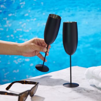 4 flûtes à champagne, coffret cadeau en verre incassable en acier inoxydable noir mat - 285 ml 2