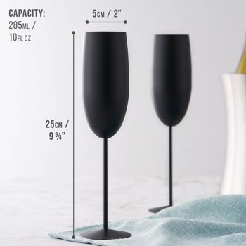 4 flûtes à champagne, coffret cadeau en verre incassable en acier inoxydable noir mat - 285 ml 6