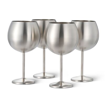 4 bicchieri da gin per cocktail a palloncino, 700 ml - Set di calici da vino infrangibili in acciaio inossidabile opaco argento con confezione regalo