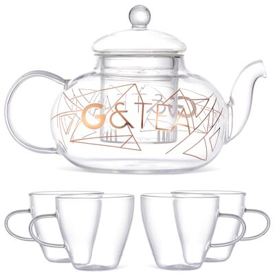 Gin Teapot with Infuser Glass Tea Cup Set for Cocktails - Mother's Day Novelty Gift