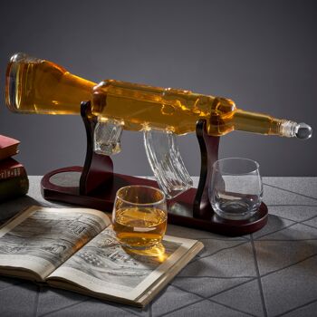 Ensemble de carafe en verre pour pistolet à whisky avec support en bois sculpté, distributeur de conception unique de fusil à scotch Bourbon avec boîte-cadeau 2