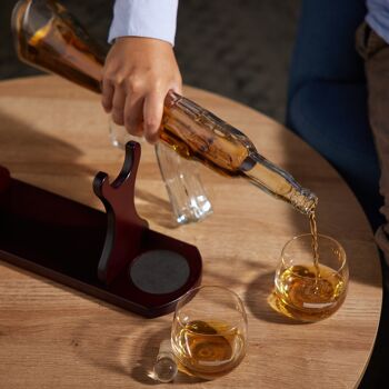 Ensemble de carafe en verre pour pistolet à whisky avec support en bois sculpté, distributeur de conception unique de fusil à scotch Bourbon avec boîte-cadeau 5